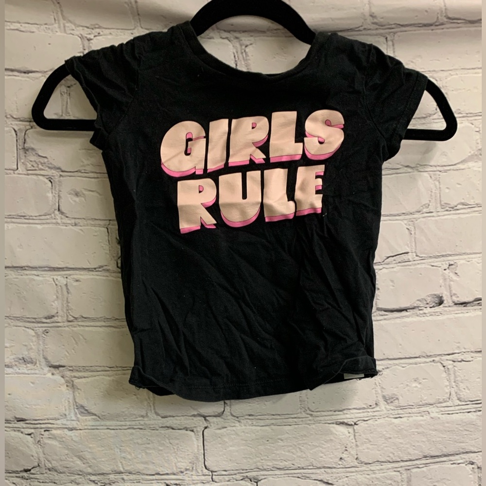 5/$20 Kids Oshkosh Originals Girls Rule Graphic T-Shirt size 6/6x Black Pink